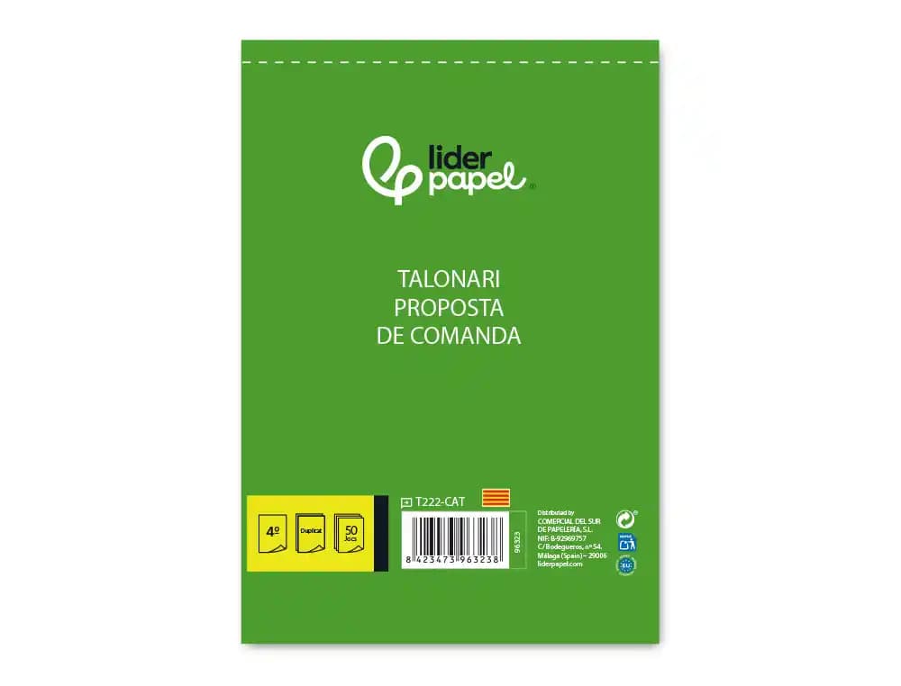 Talonario liderpapel pedidos cuarto original y copia t222 texto en catalan