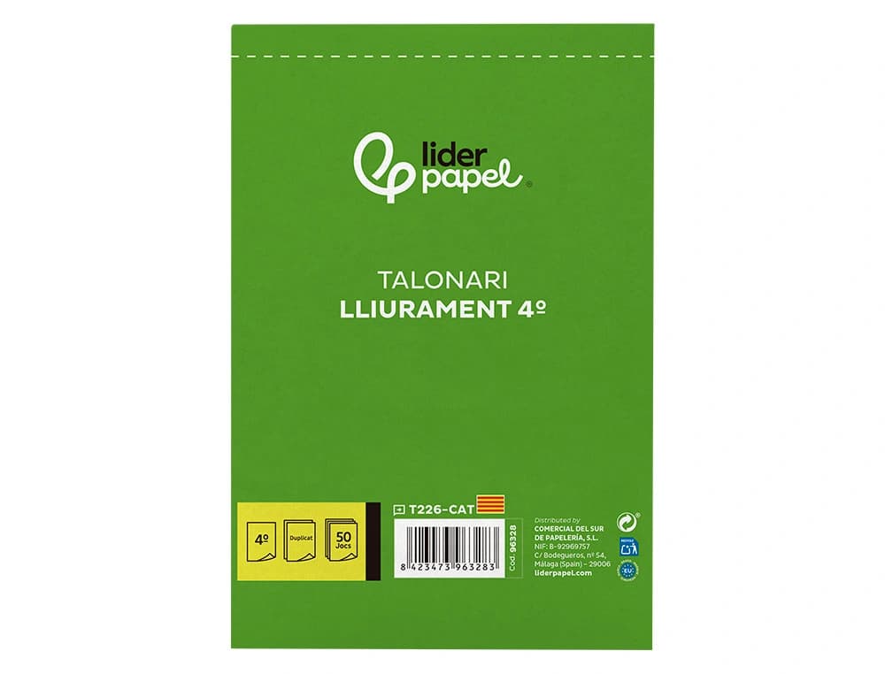 Talonario liderpapel entregas cuarto original y copia t226 texto en catalan