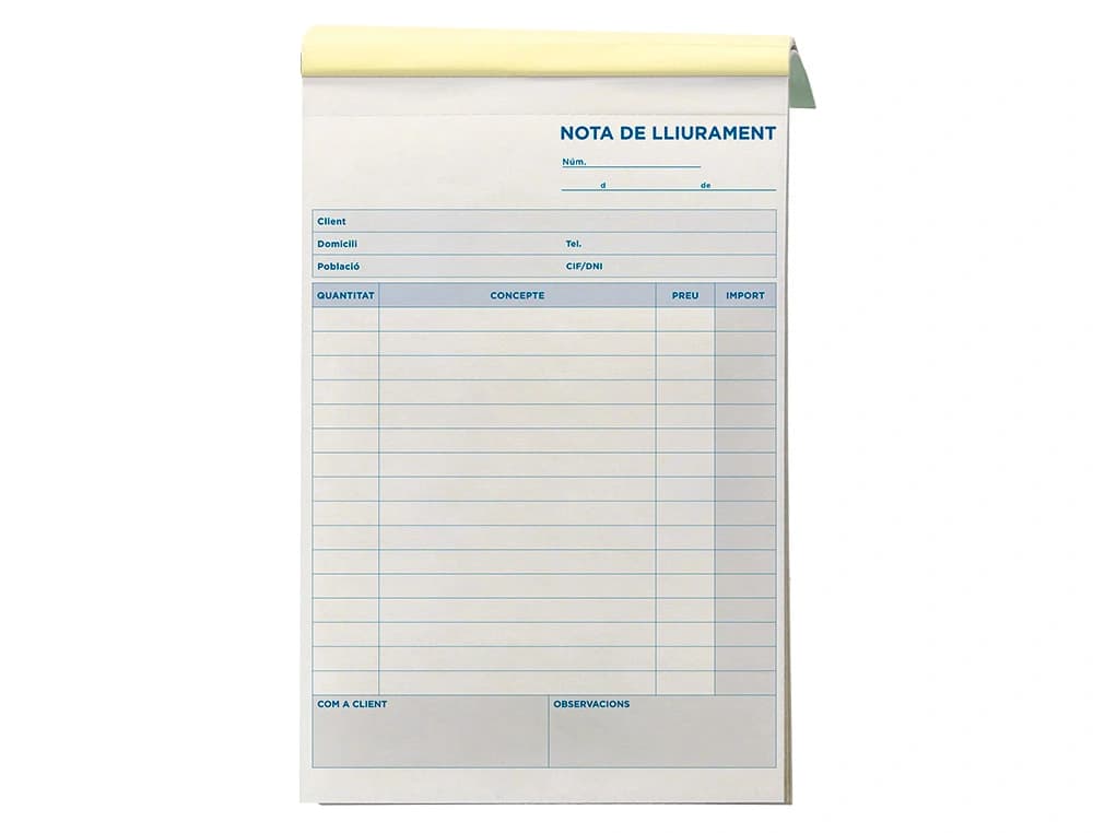 Talonario liderpapel entregas cuarto original y copia t226 texto en catalan
