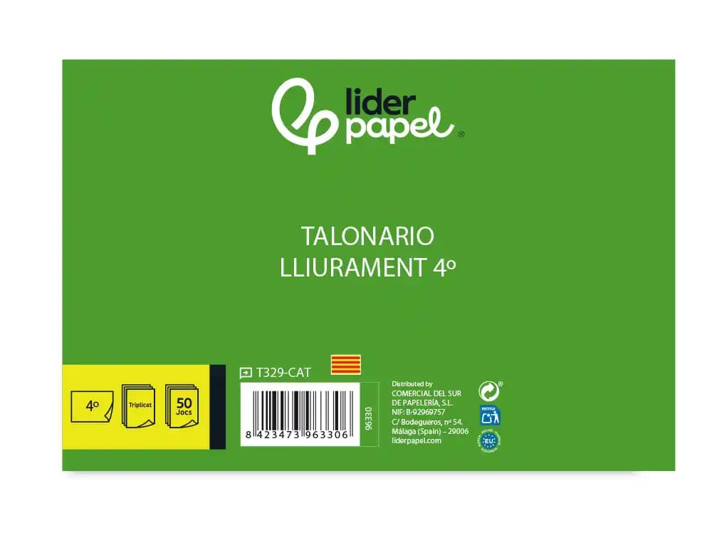 Talonario liderpapel entregas cuarto original y 2 copias t329 apaisado texto en catalan