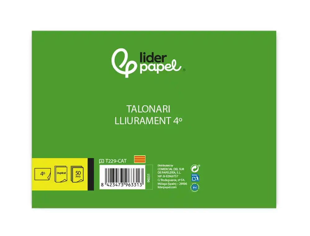 Talonario liderpapel entregas cuarto original y copia t229 apaisado texto en catalan