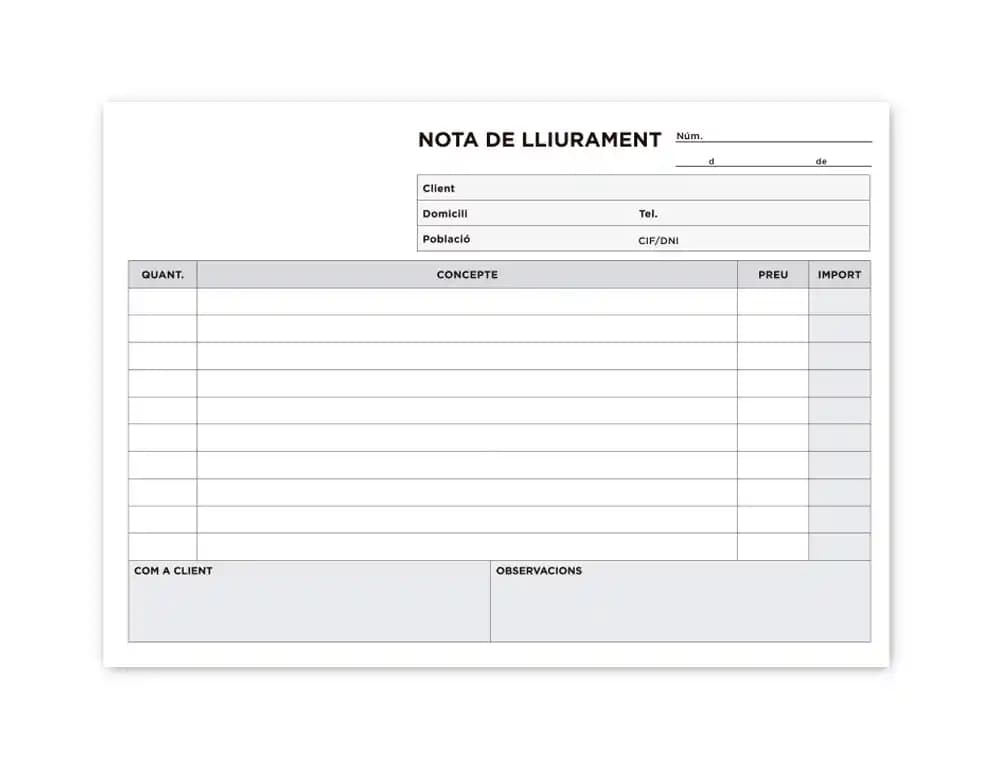 Talonario liderpapel entregas cuarto original y copia t229 apaisado texto en catalan