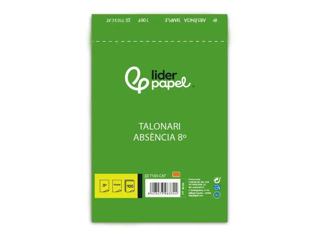 Talonario liderpapel ausentes octavo original t103 texto en catalan