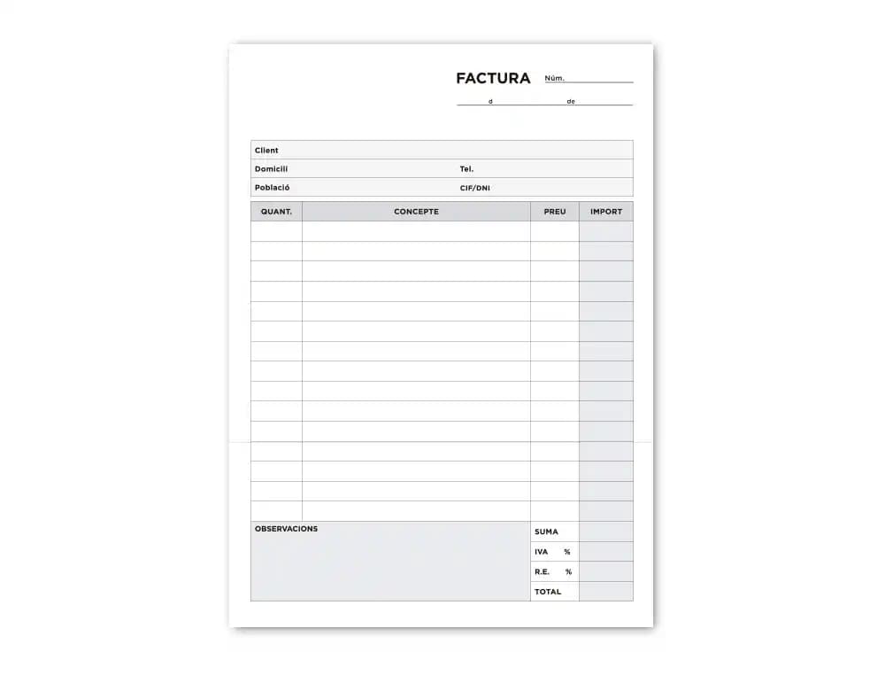 Talonario liderpapel facturas cuarto original y copia t216 con i.v.a. texto en catalan