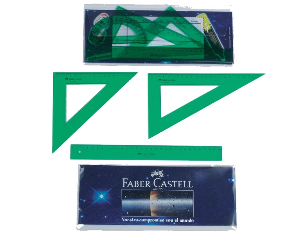Juego escuadra y cartabon petaca faber castell metacrilato color verde