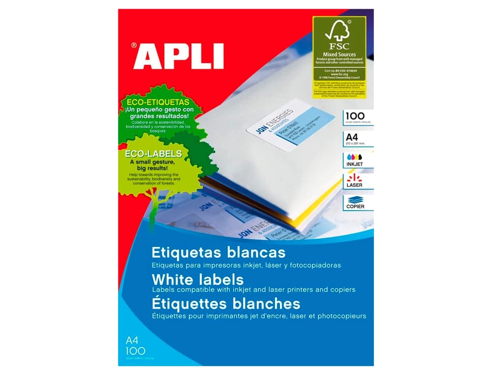 Etiqueta adhesiva apli 1275 tamaño 105x40 mm -fotocopiadora -laser -ink-jet-caja con 1400 etiquetas