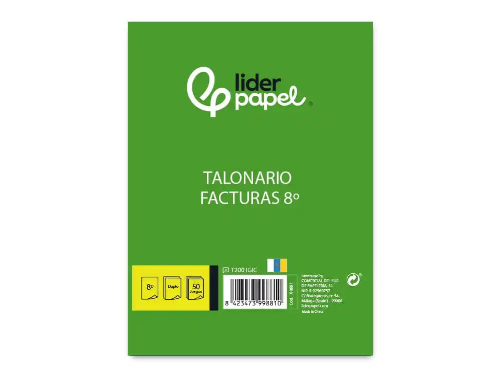 Talonario liderpapel facturas 8º original y copia t200 con i.g.i.c