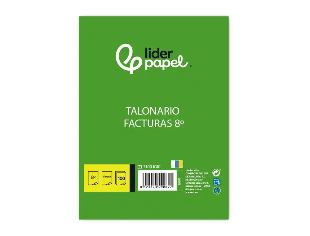 Talonario liderpapel facturas 8º original t100 con i.g.i.c.