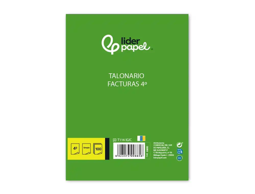 Talonario liderpapel facturas cuarto original t116 con i.g.i.c.