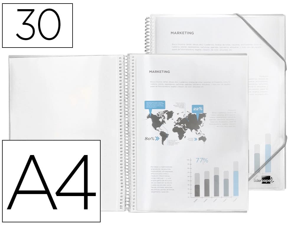 Carpeta liderpapel escaparate con espiral 30 fundas polipropileno din a4