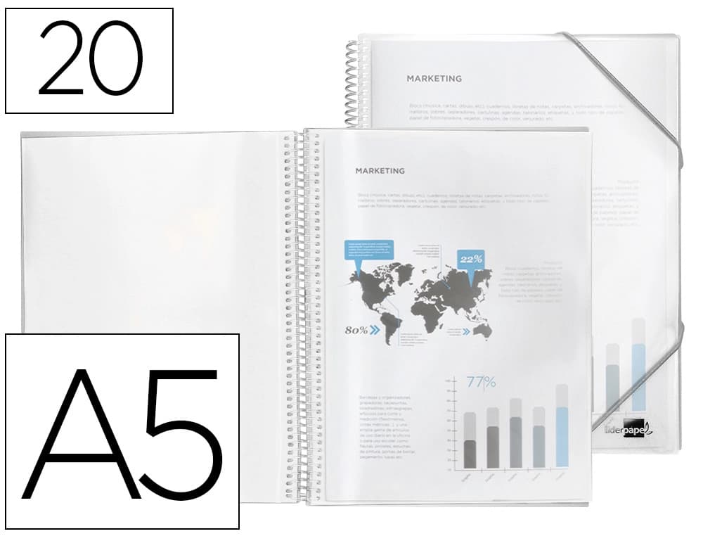 Carpeta liderpapel escaparate con espiral 20 fundas polipropileno din a5 opaco