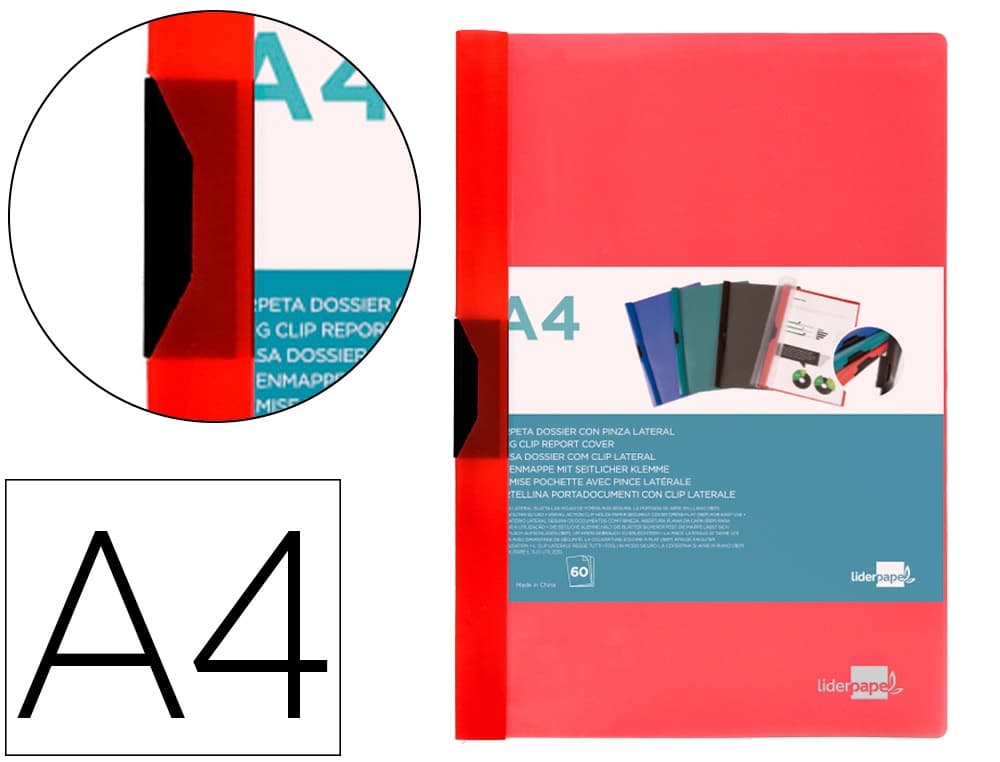 Carpeta liderpapel dossier pinza lateral polipropileno din a4 translucido 60 hojas pinza deslizante