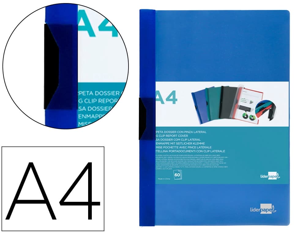 Liderpapel Carpeta liderpapel dossier pinza lateral polipropileno din a4 translucido 60 hojas pinza deslizante