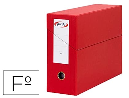 Caja de transferencia Pardo folio forrada, lomo de 80 mm, con tarjetero interior – Rojo