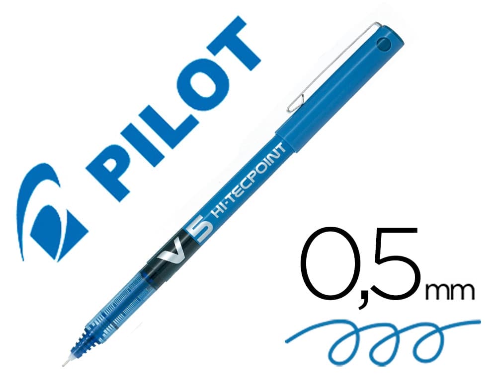 Rotulador Pilot V5 de punta de aguja de 0,5 mm con tinta líquida – Azul