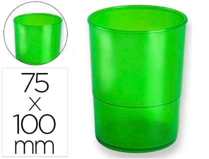 Cubilete portalápices redondo Q-Connect de plástico, 75 mm de diámetro y 100 mm de alto – Verde