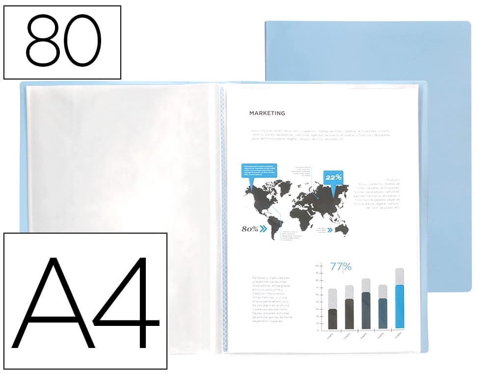 Carpeta escaparate Liderpapel A4 de polipropileno opaco con 80 fundas – Celeste