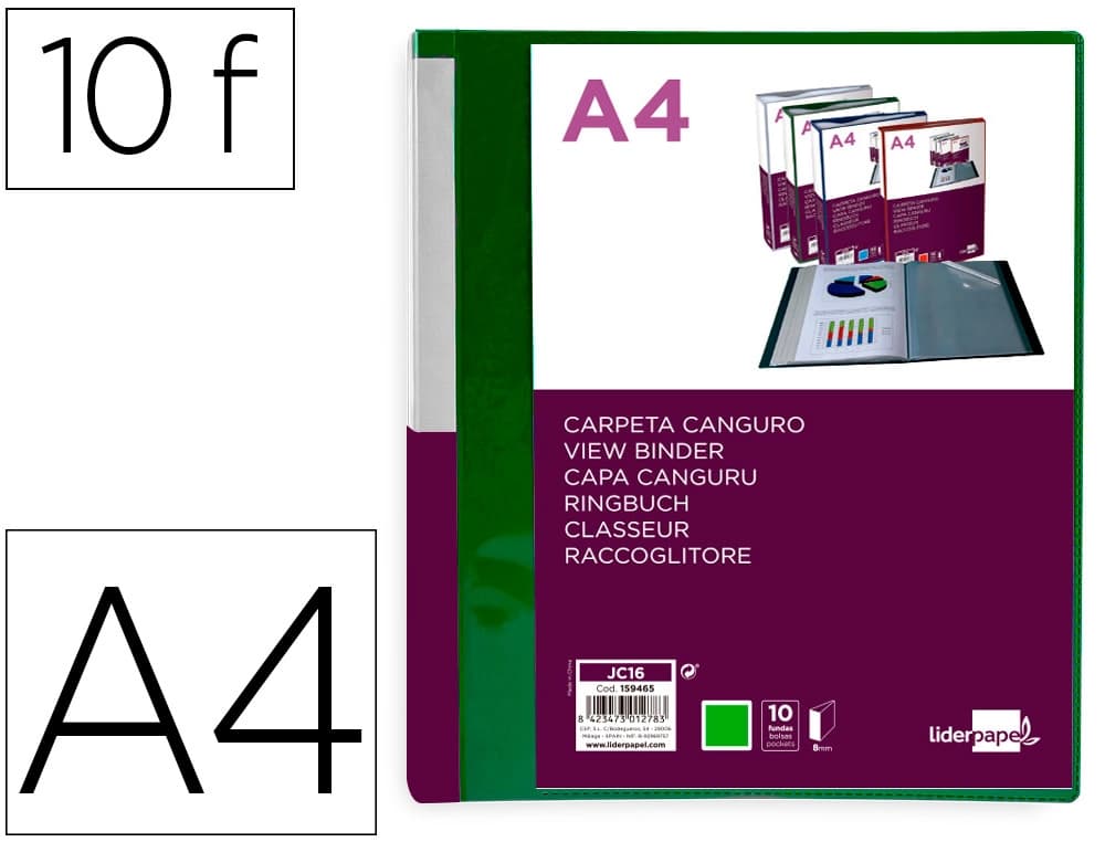 Liderpapel Carpeta liderpapel 10 fundas canguro pp din a4 translucido portada y lomo personalizable