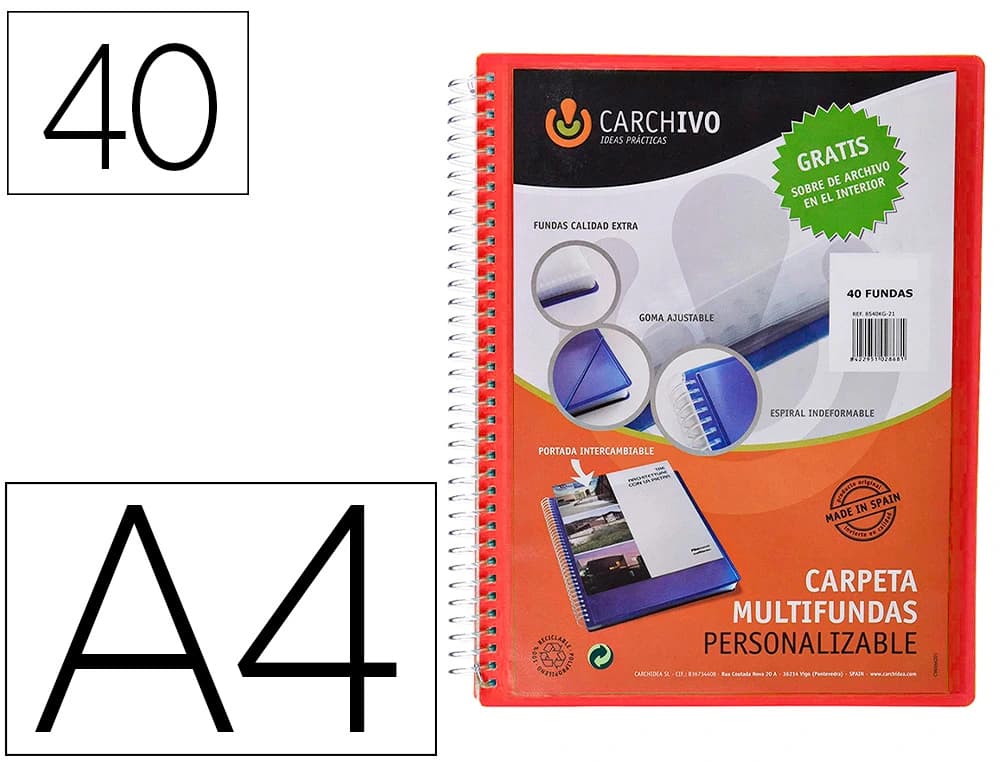 Carchivo Carpeta carchivo archivex polipropileno canguro escaparate con espiral 40 fundas cierre gomas din a4