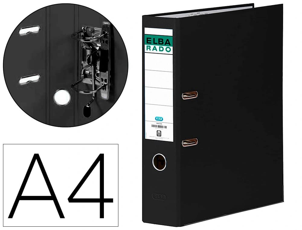 Archivador de palanca Elba Chic de cartón forrado de PVC, con Rado y lomo de 80 mm – Negro