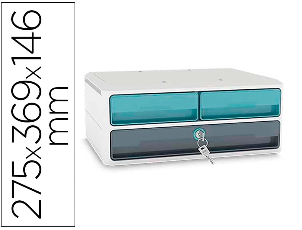 Cep Fichero cajones de sobremesa cep moov up reciclado 80% con cerradura 3 cajones color azul/gris 275x369x146 mm