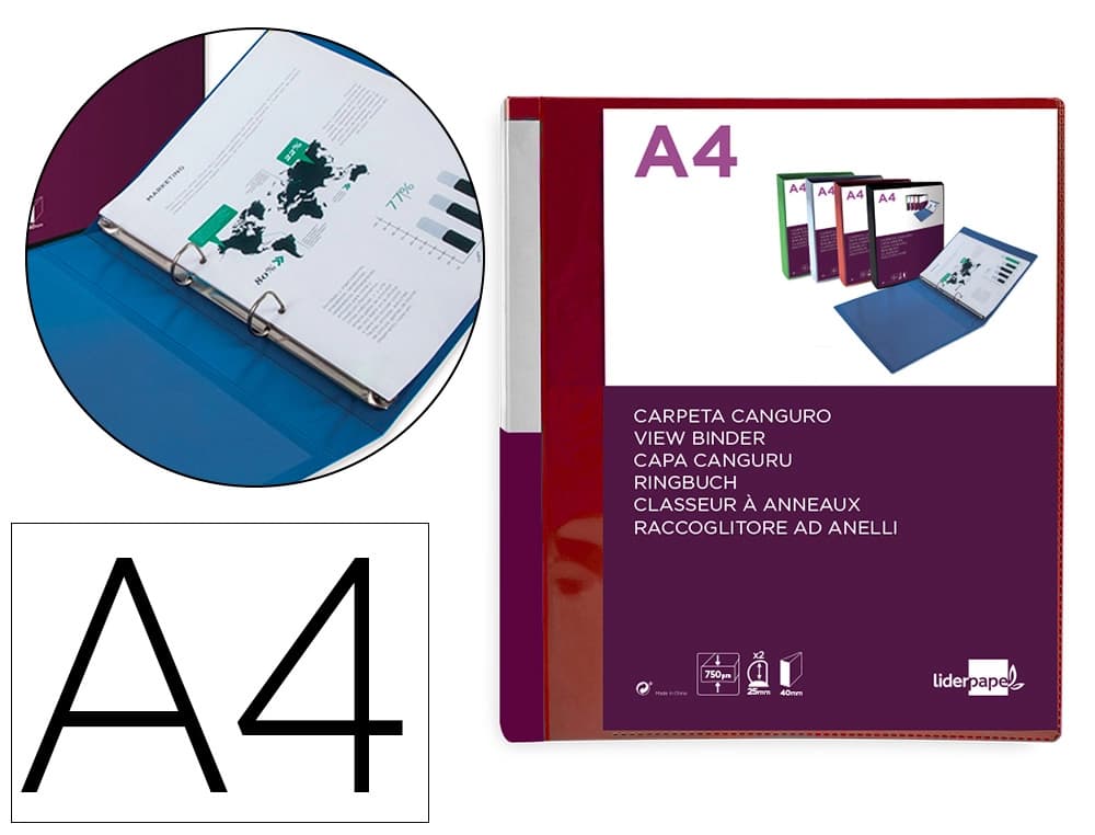 Carpeta liderpapel canguro 2 anillas 25 mm mixtas polipropileno din a4
