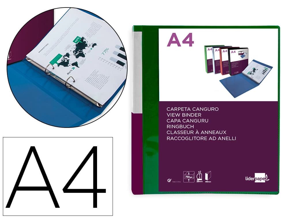 Liderpapel Carpeta liderpapel canguro 2 anillas 25 mm mixtas polipropileno din a4