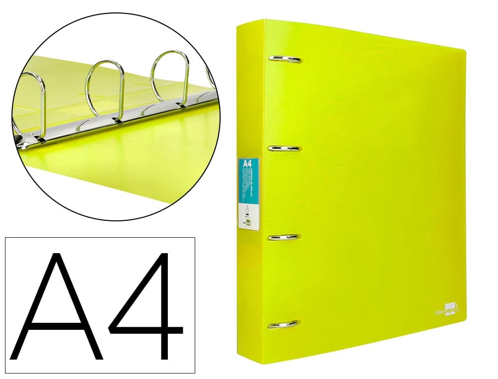 Carpeta con recambio liderpapel a4 cuadro 5mm 100 hojas 80g polipropileno 4 anillas 40mm
