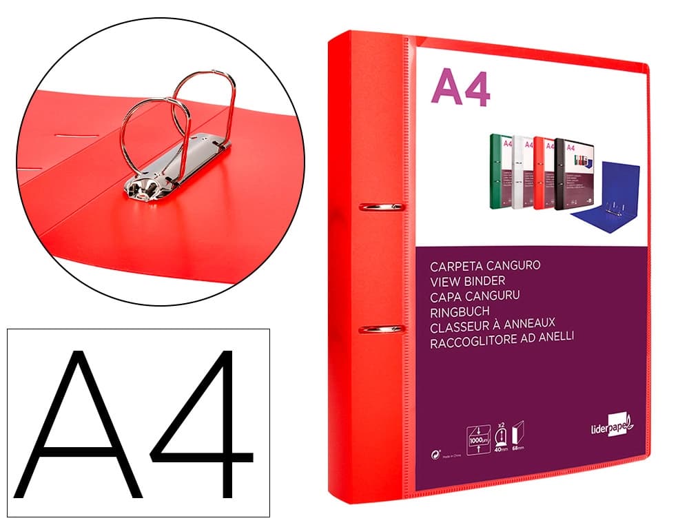 Liderpapel Carpeta liderpapel canguro 2 anillas 40 mm mixtas polipropileno din a4