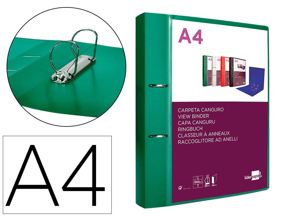 Carpeta liderpapel canguro 2 anillas 40 mm mixtas polipropileno din a4
