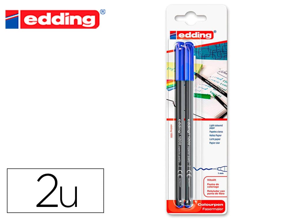 Edding Rotulador edding punta fibra 1200 azul n.3 punta redonda 0.5 mm blister de 2 unidades