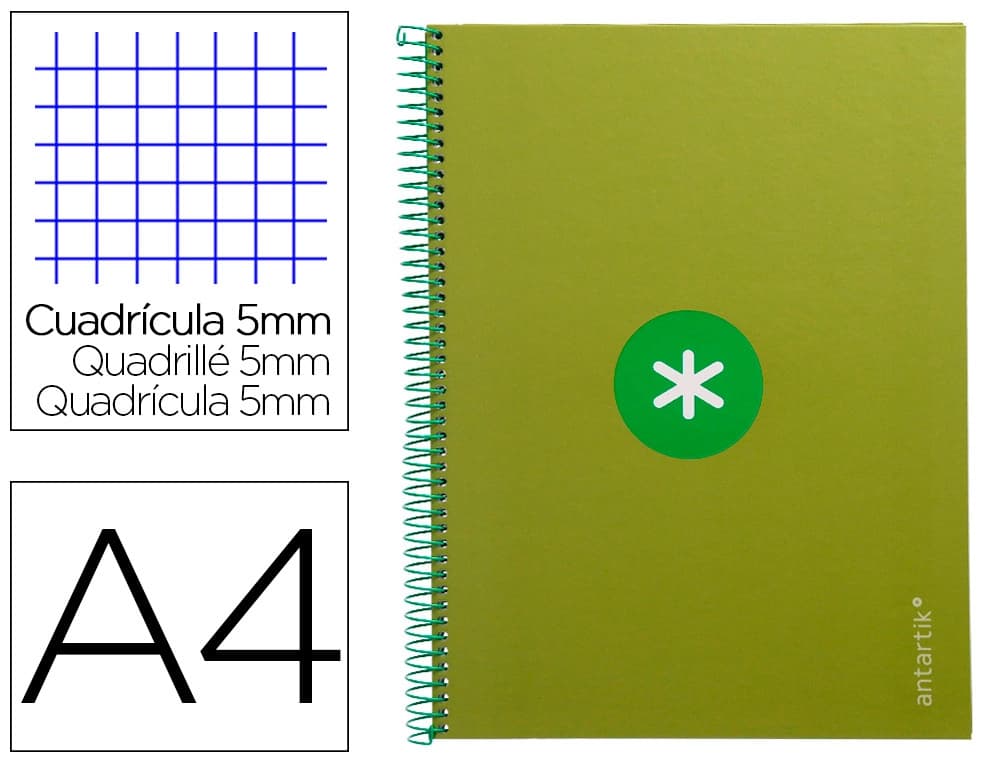 Antartik Cuaderno espiral a4 micro antartik tapa forrada 80h 90 gr cuadro 5mm 1 banda 4 taladros