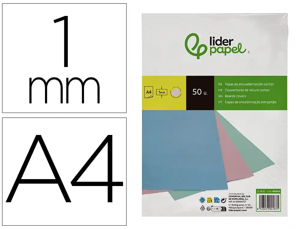 Liderpapel Tapa encuadernacion liderpapel carton a4 1 mm paquete de 50 unidades