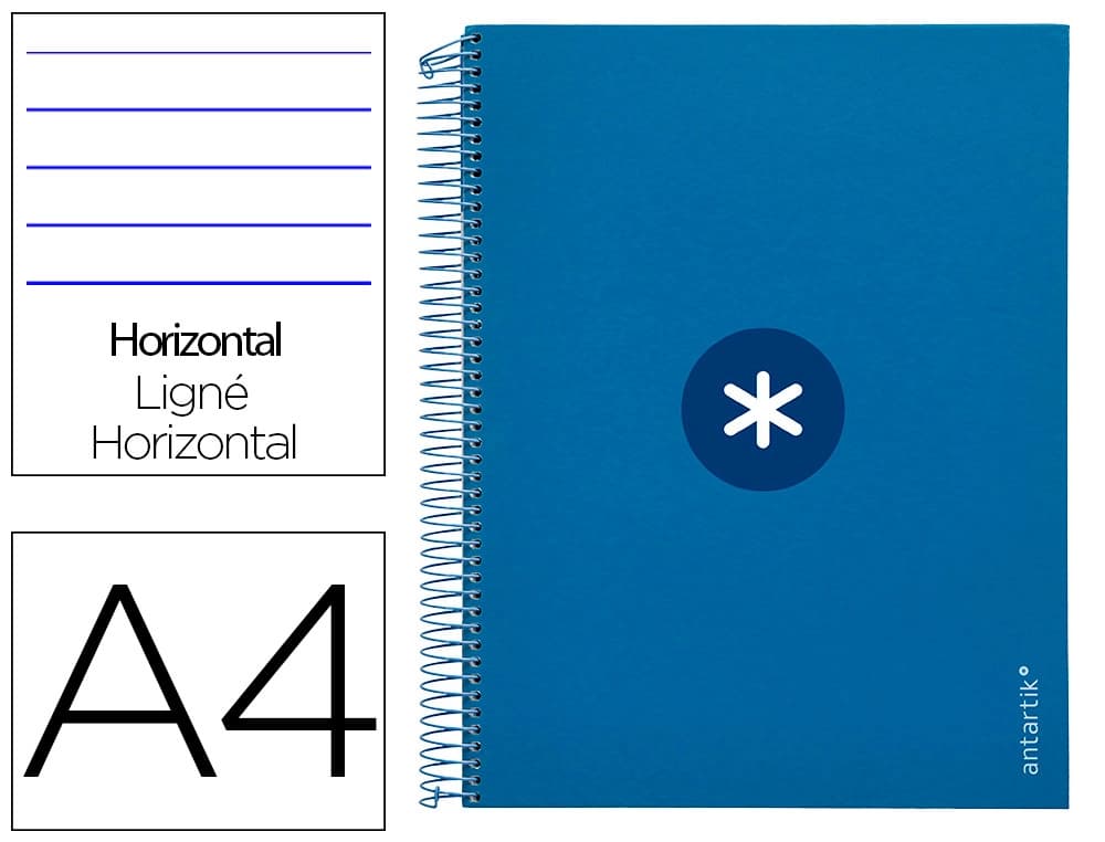 Cuaderno espiral a4 micro antartik tapa forrada 120h 90 gr horizontal 5 bandas 4 taladros colores