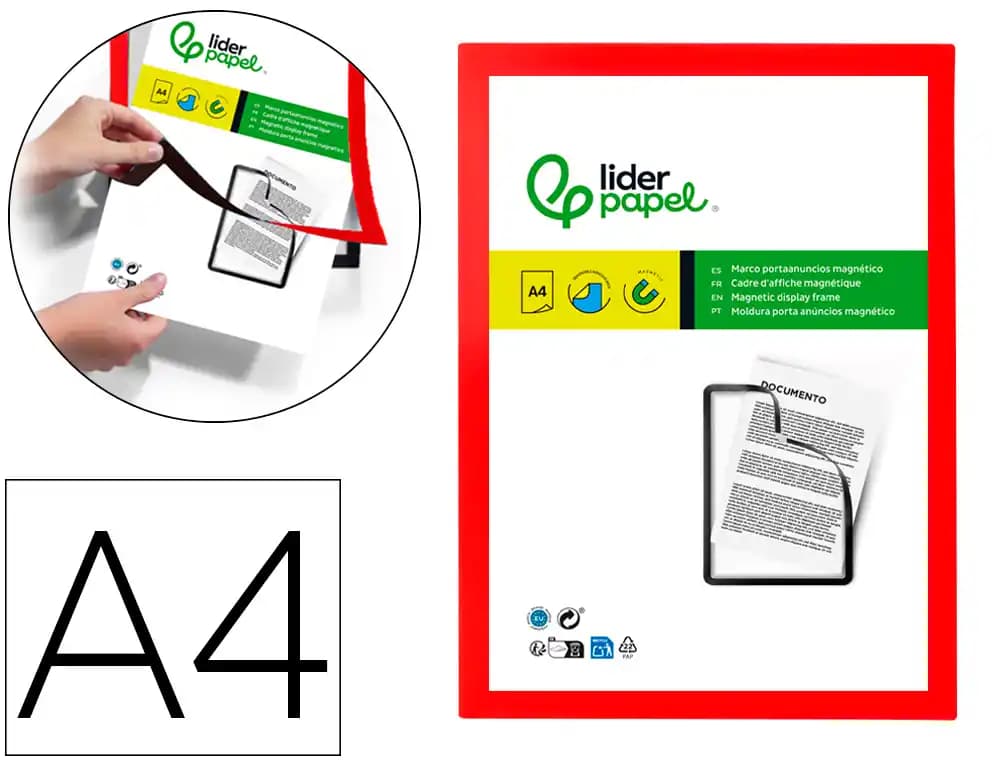 Marco porta anuncios liderpapel magnetico din a4 dorso adhesivo removible