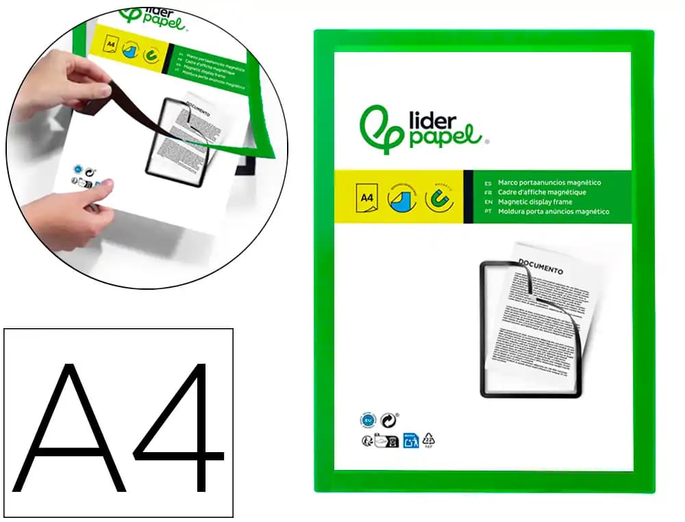 Marco porta anuncios liderpapel magnetico din a4 dorso adhesivo removible