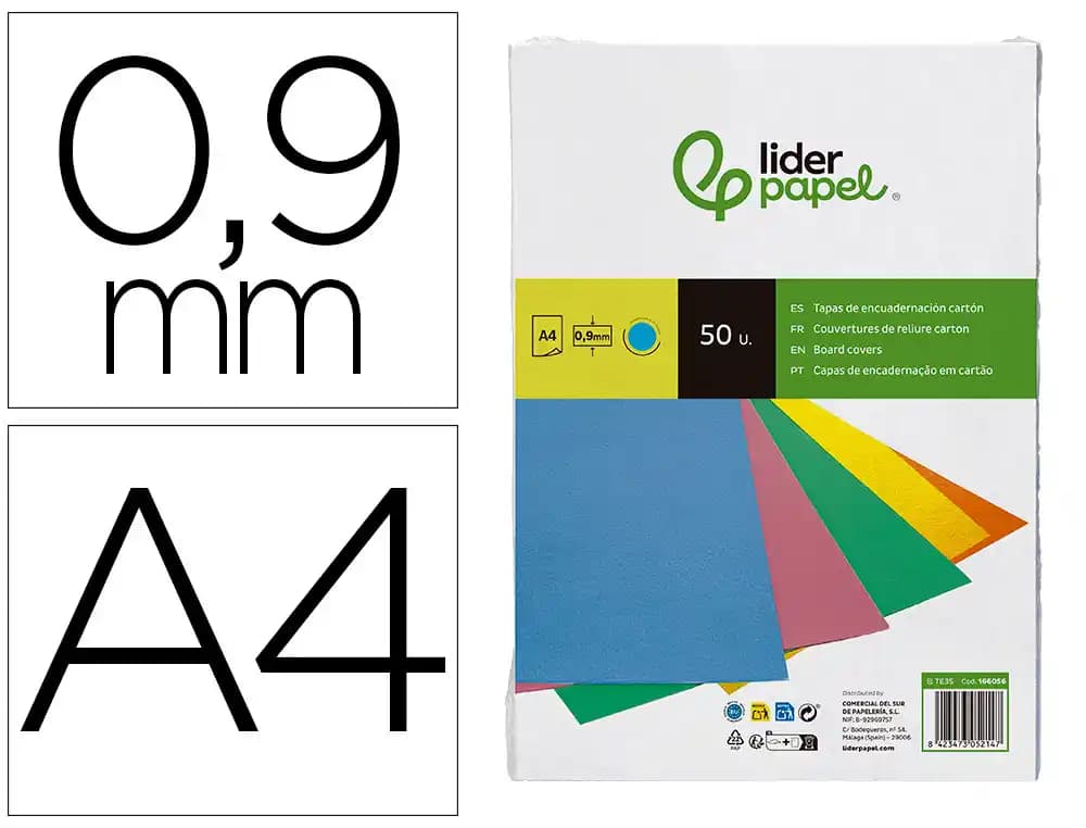 Liderpapel Tapa encuadernacion liderpapel carton a4 0,9mm azul fluor paquete de 50 unidades