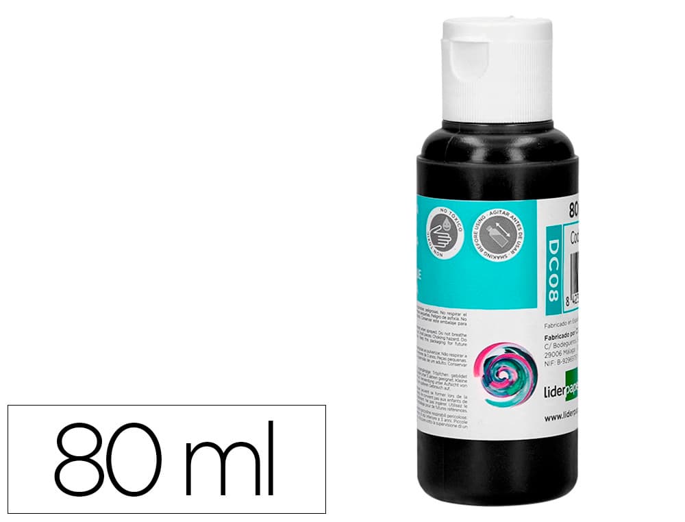 Pintura acrílica Liderpapel con base de agua en bote de 80 ml – Negro