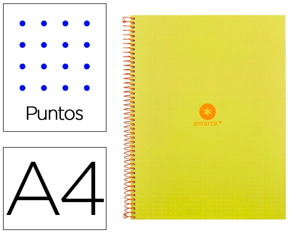 Cuaderno espiral a4 micro antartik dots tapa forrada 80h 90 gr rayado puntos 1 banda 4 taladros
