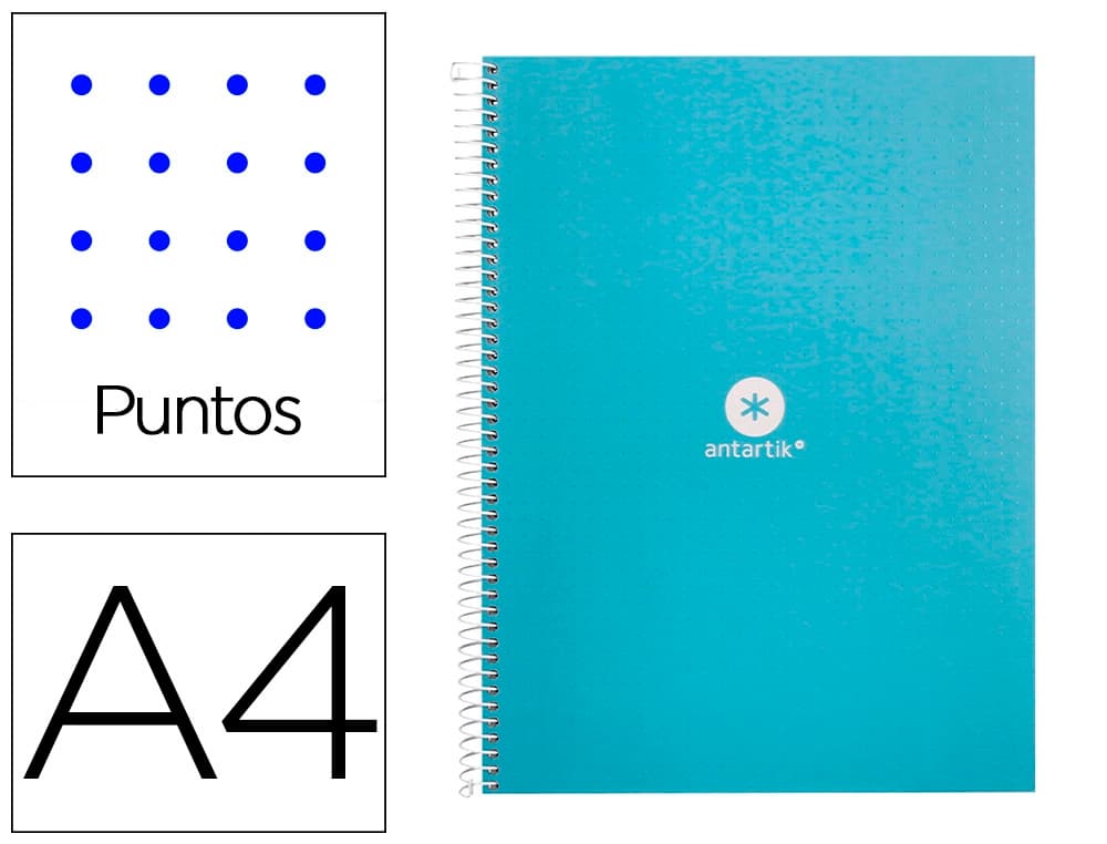 Antartik Cuaderno espiral a4 micro antartik dots tapa forrada 80h 90 gr rayado puntos 1 banda 4 taladros