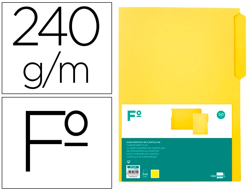 Liderpapel Subcarpeta cartulina liderpapel folio pestaña izquierda 240g/m2