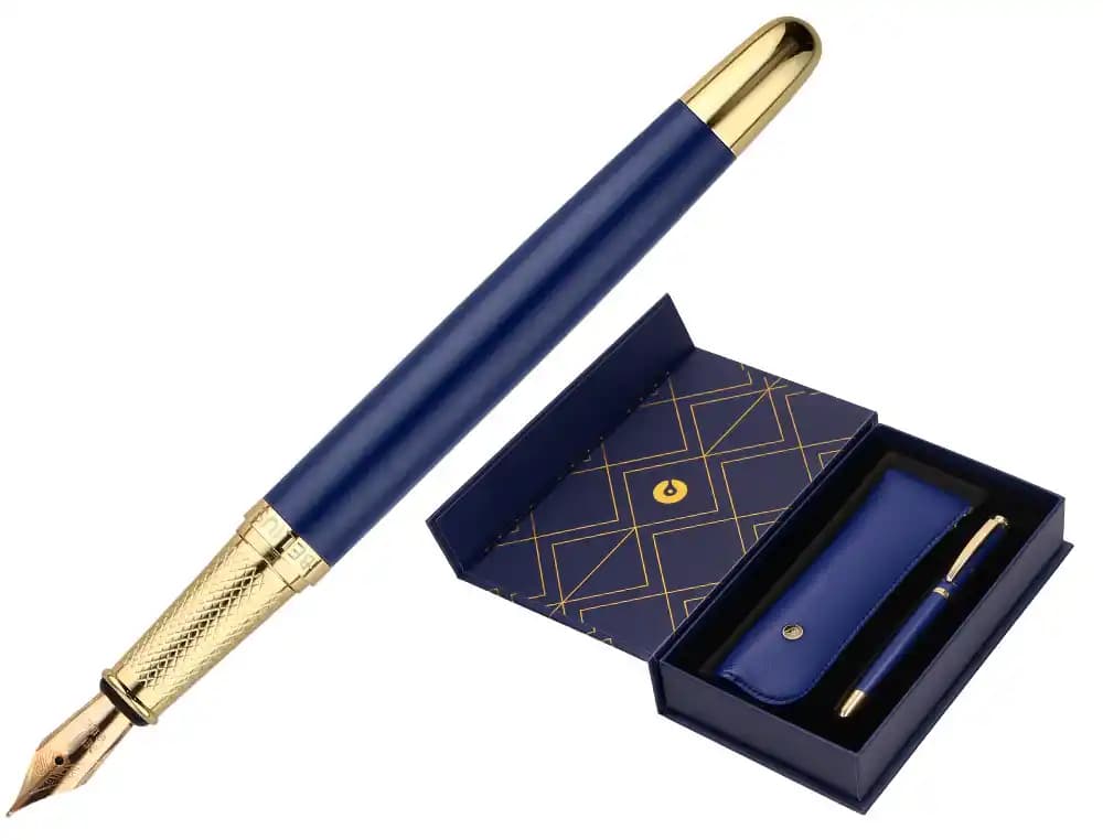Pluma Belius Soirée con estuche de símil piel y tinta azul, en caja de diseño art déco