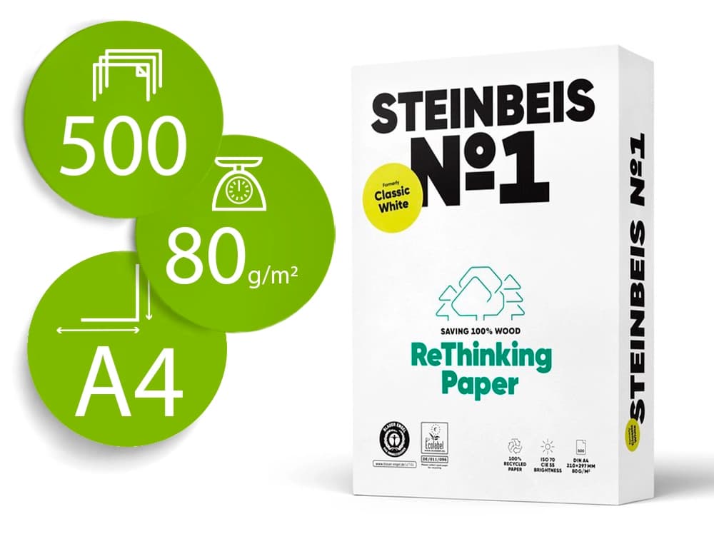 Steinbeis Papel fotocopiadora steinbeis n.1 100% reciclado paquete de 500 hojas