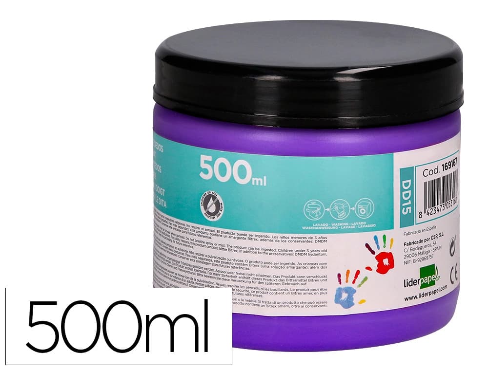 Pintura de dedos Liderpapel en base agua, tarrina de 500 cc – Violeta