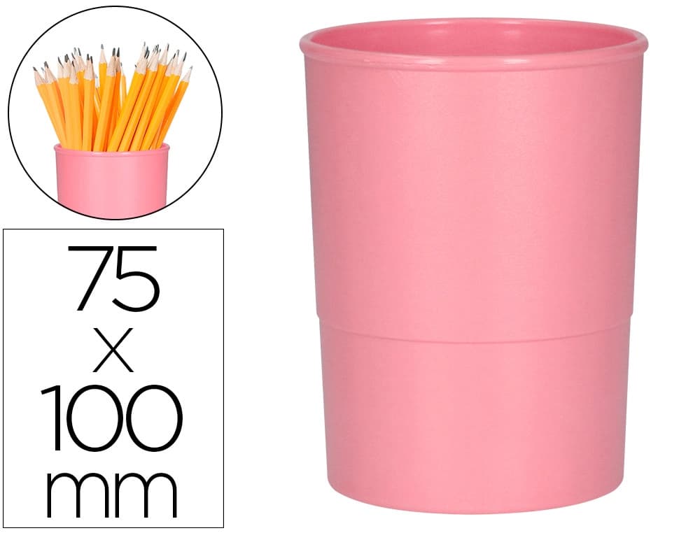 Cubilete portalápices redondo Q-Connect de plástico opaco, 75 mm de diámetro y 100 mm de alto – Rosa pastel