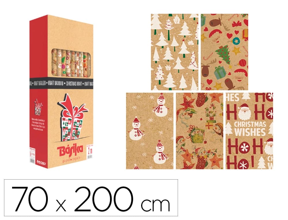 Papel de regalo Basika kraft, rollo 70 cm x 2 m