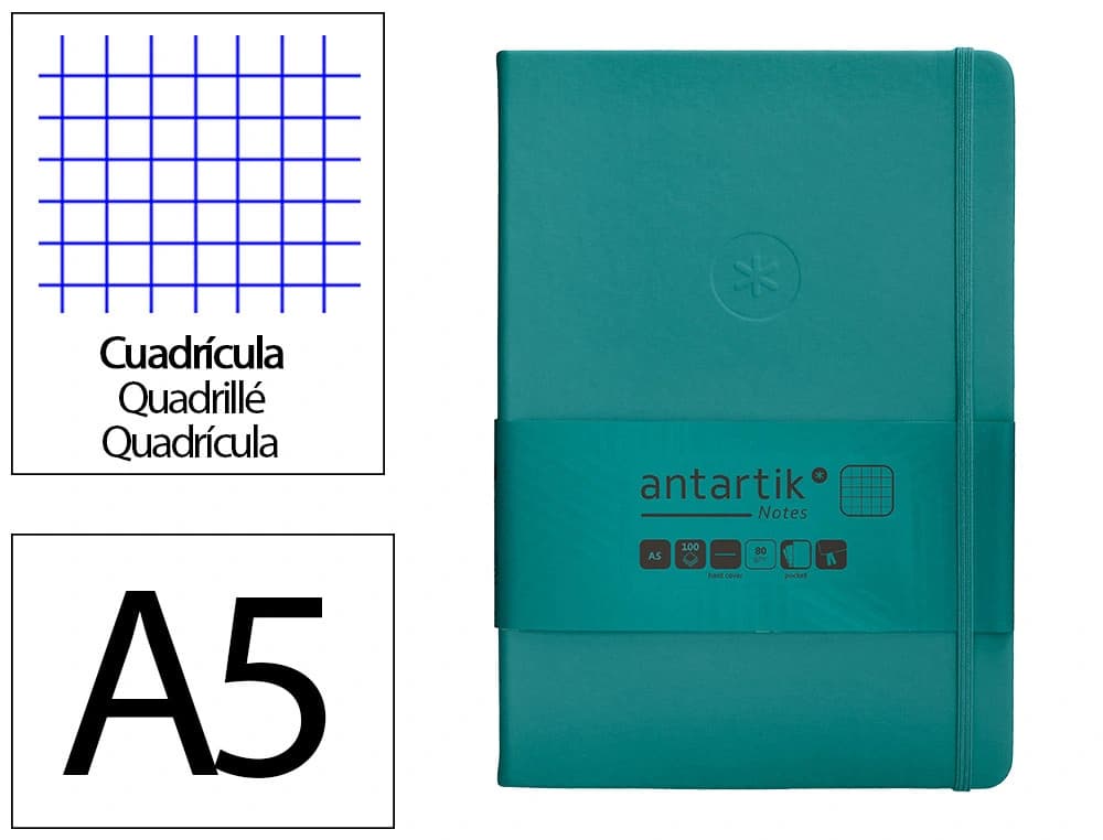 Cuaderno con gomilla antartik notes tapa dura a5 hojas cuadricula y 100 hojas 80 gr fsc
