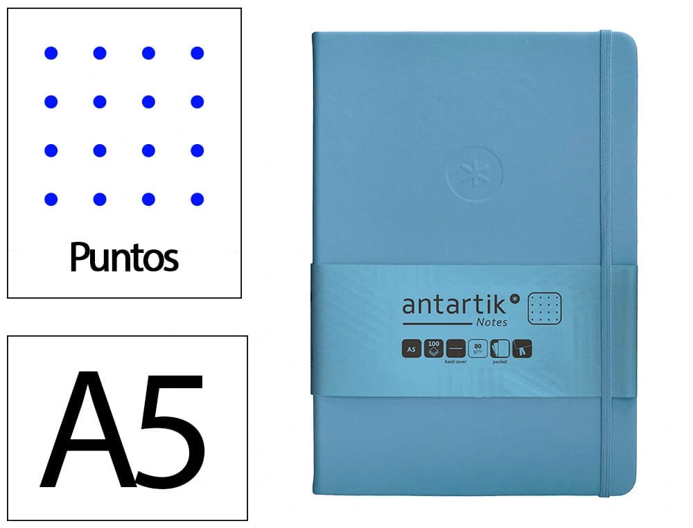 Cuaderno con gomilla antartik notes tapa dura a5 hojas puntos 100 hojas 80 gr fsc