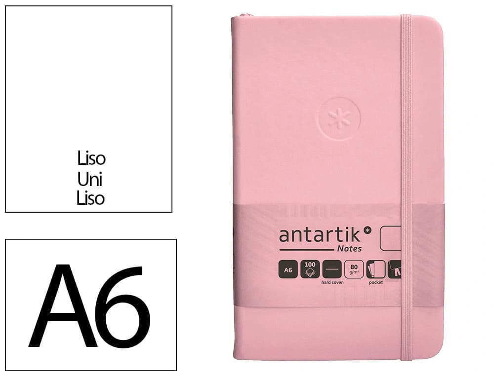 Cuaderno con gomilla Antartik Notes de tapa dura, liso, 100 hojas – Rosa pastel