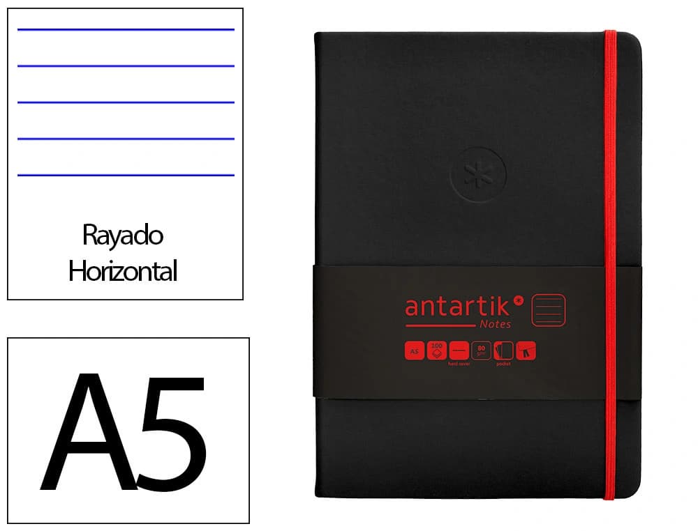 Cuaderno con gomilla antartik notes tapa dura a5 hojas rayas rosa y 100 hojas 80 gr fsc